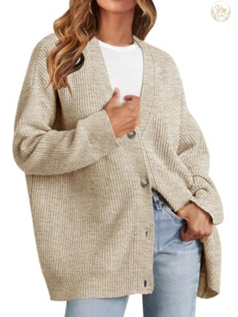 Oversized V Neck Button Down Cardigan Sweater Soft Cozy Knit Slouchy